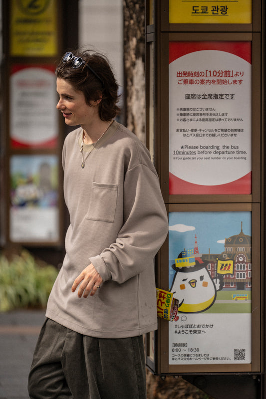 AMULET WAFFLE POCKET TEE LS BEIGE