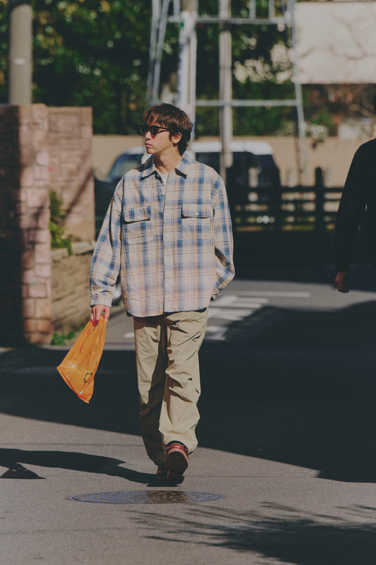 AMULET HEAVY WASHED PLAID SHIRT BEIGE