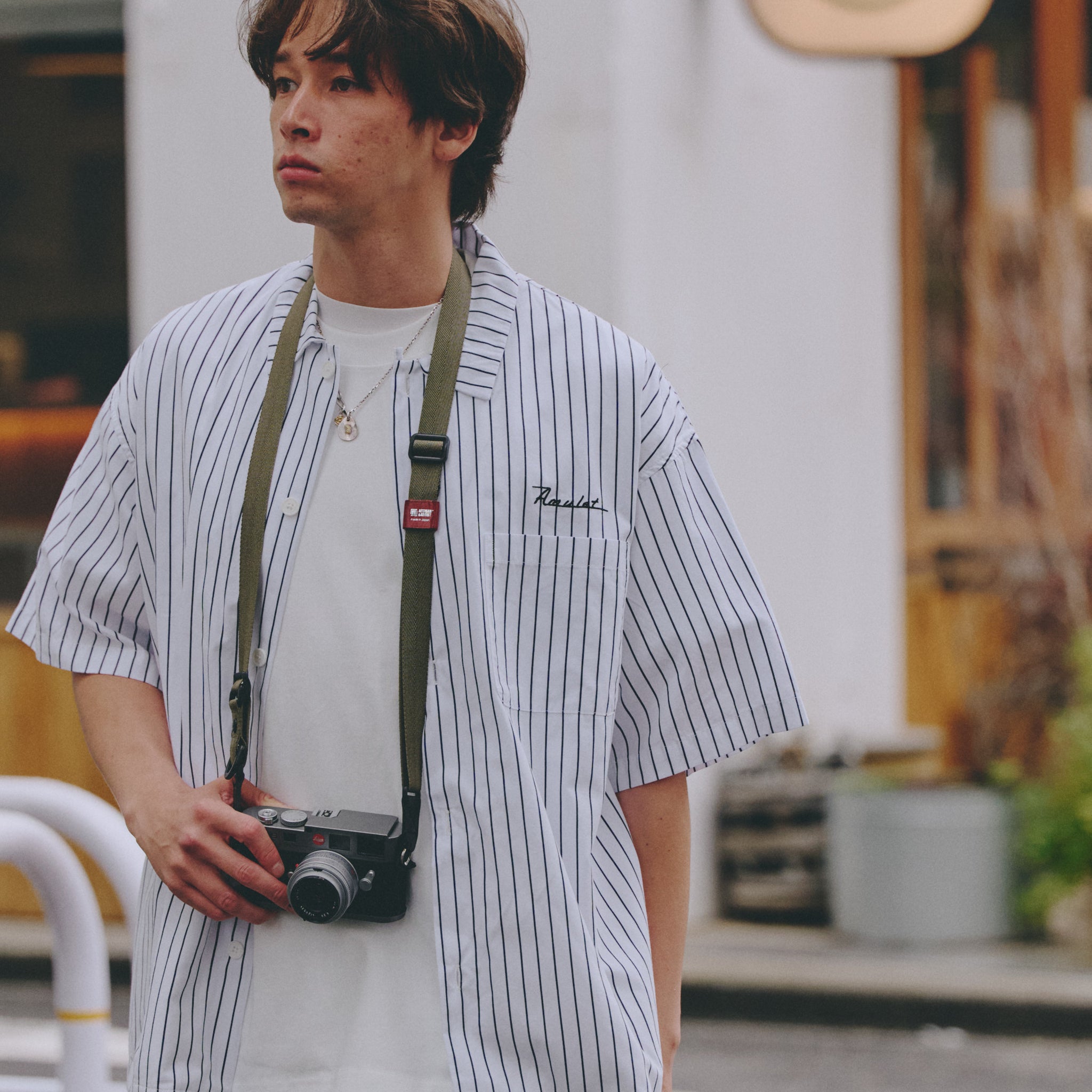 AMULET PALM SHIRT STRIPE WHITE/BLACK