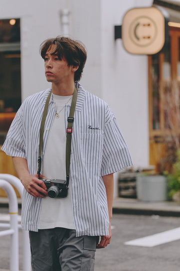AMULET PALM SHIRT STRIPE WHITE/BLACK