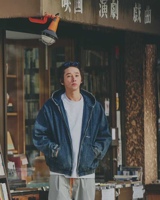 AMULEL ZIP UP JACKET WASHED DARK DENIM