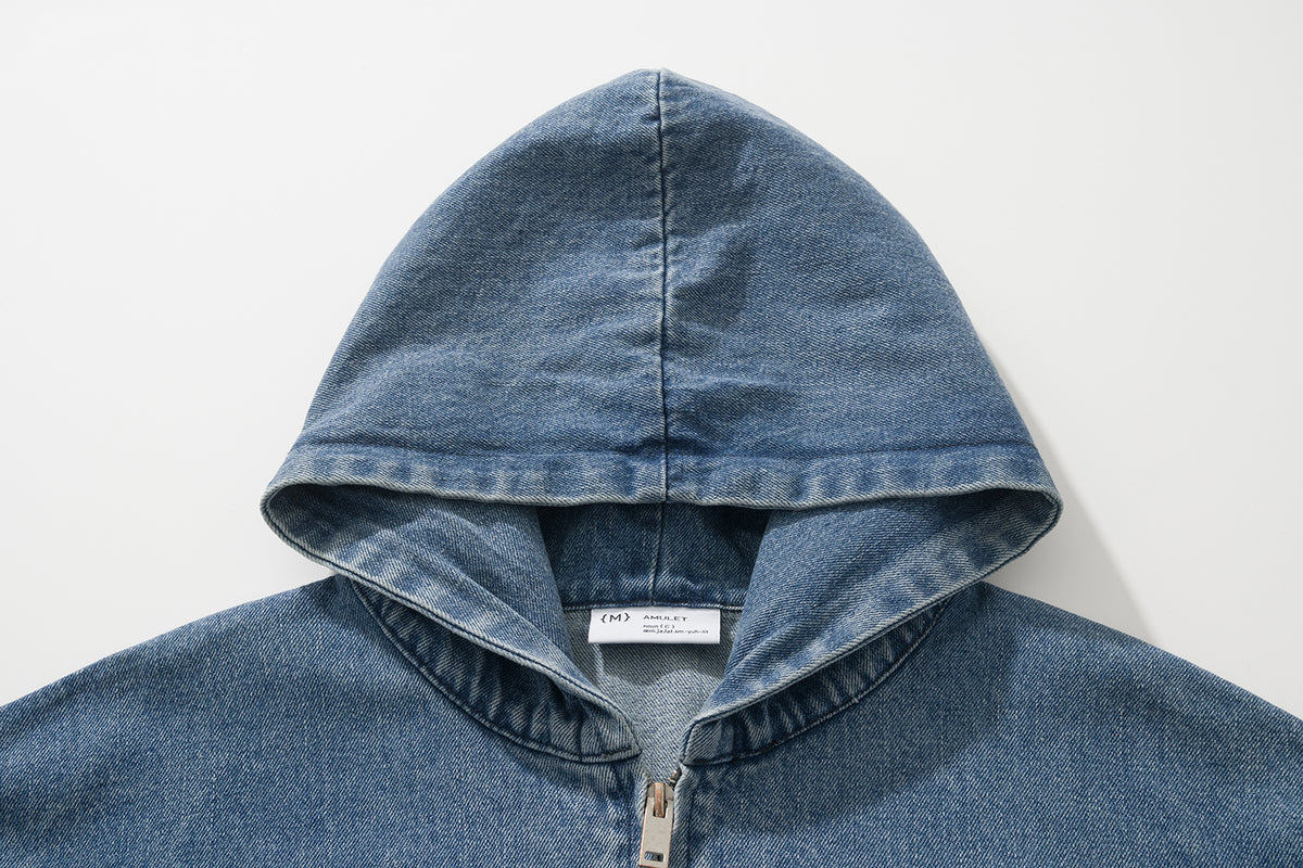 AMULEL ZIP UP JACKET WASHED LIGHT DENIM