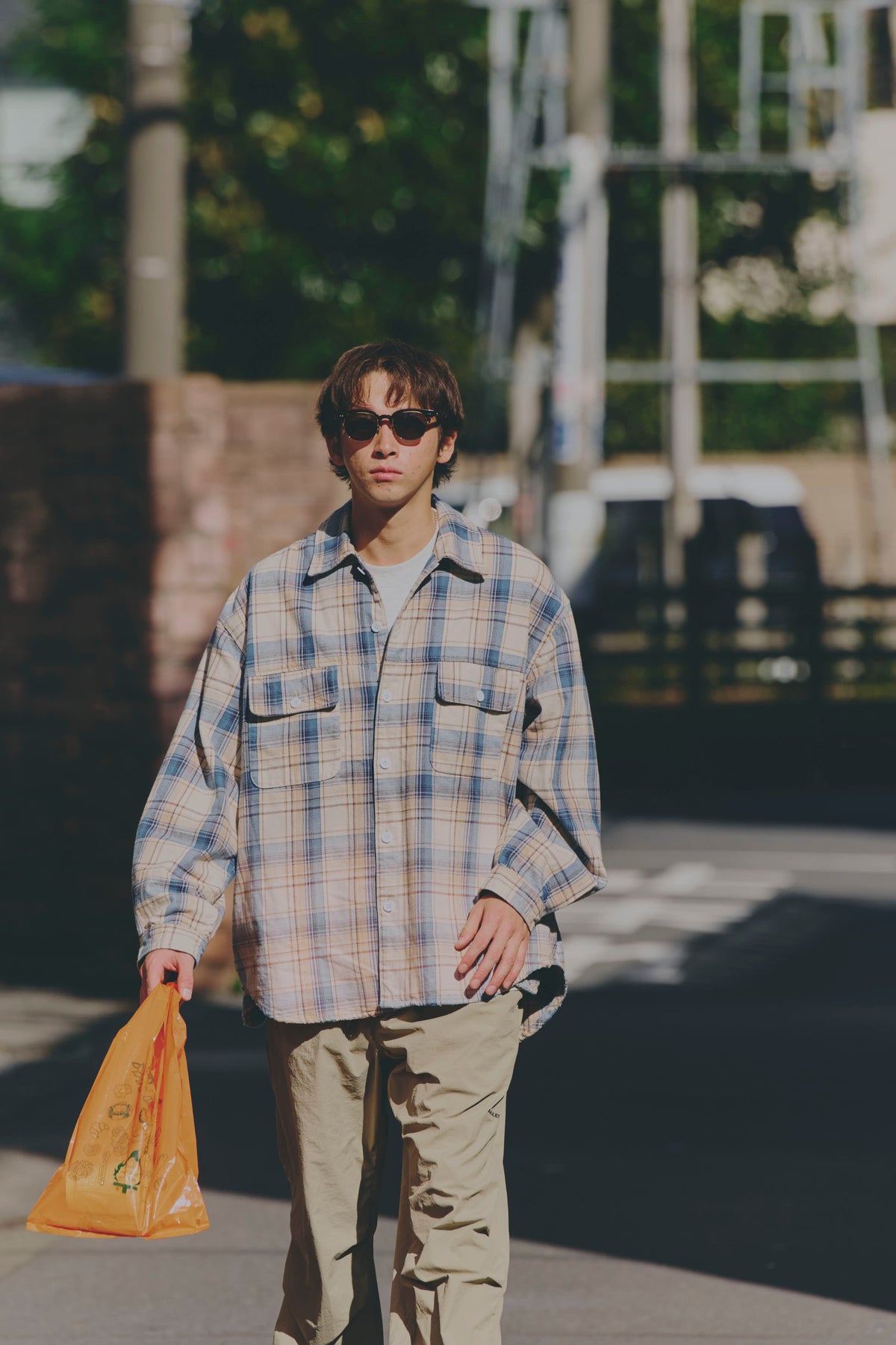 AMULET HEAVY WASHED PLAID SHIRT BEIGE