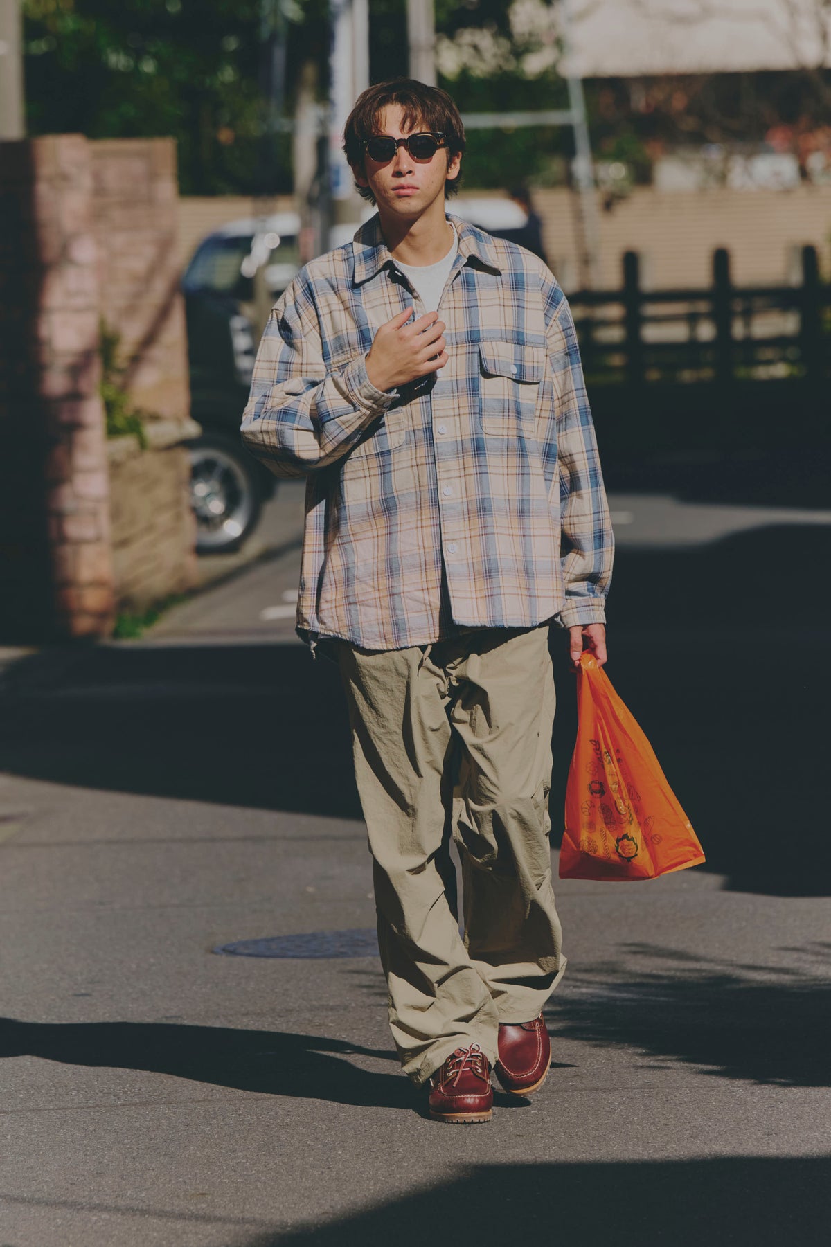 AMULET HEAVY WASHED PLAID SHIRT BEIGE