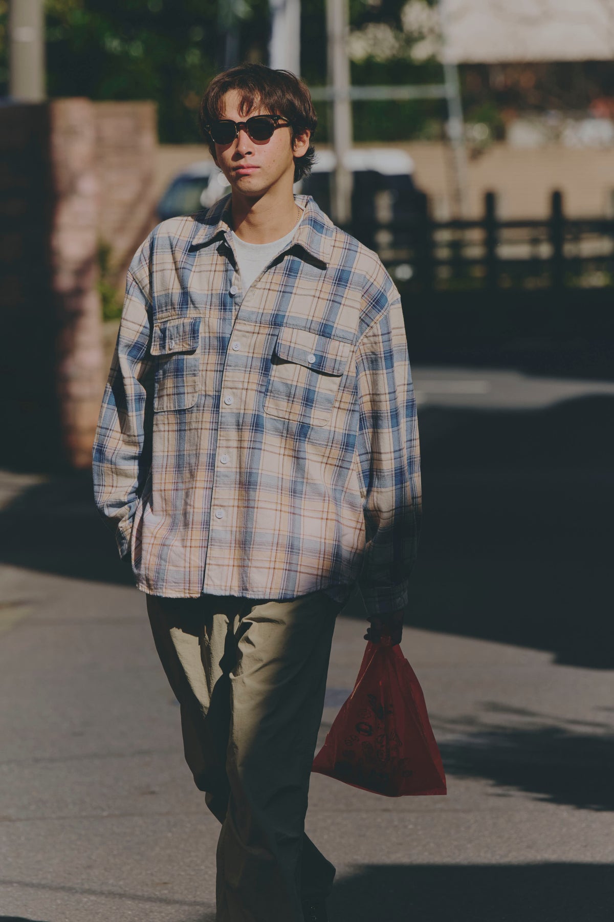 AMULET HEAVY WASHED PLAID SHIRT BEIGE