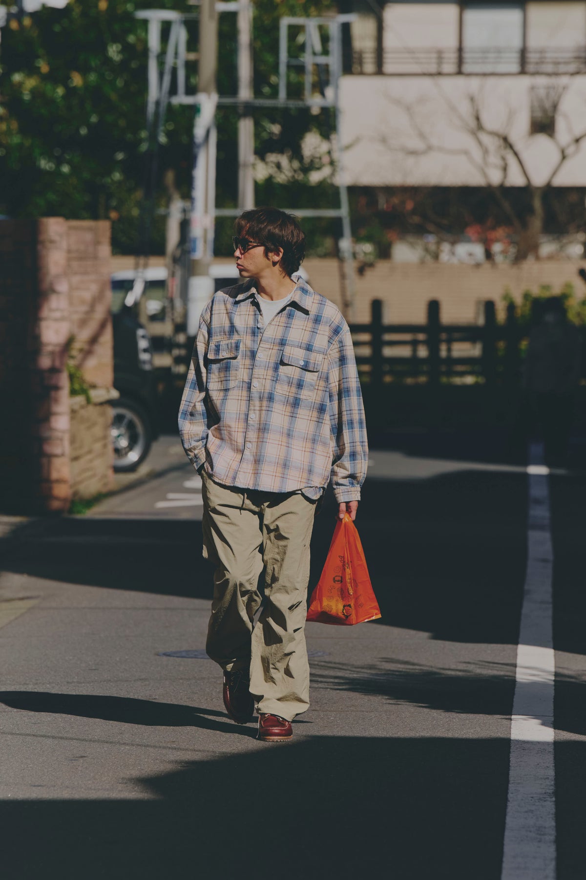 AMULET HEAVY WASHED PLAID SHIRT BEIGE